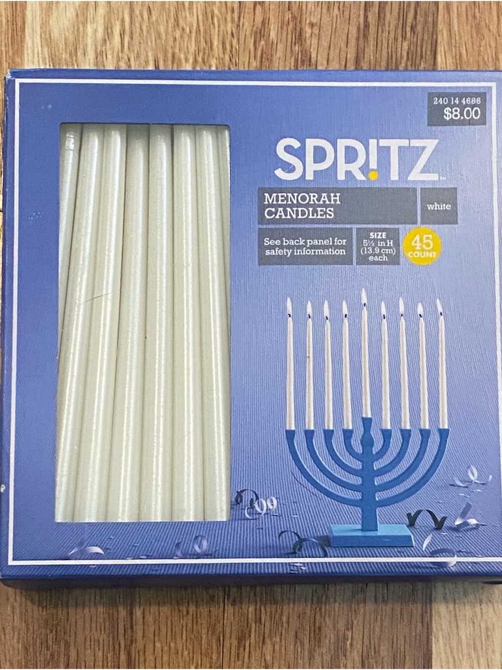 Spritz White Menorah Candles Pack - 45 Count